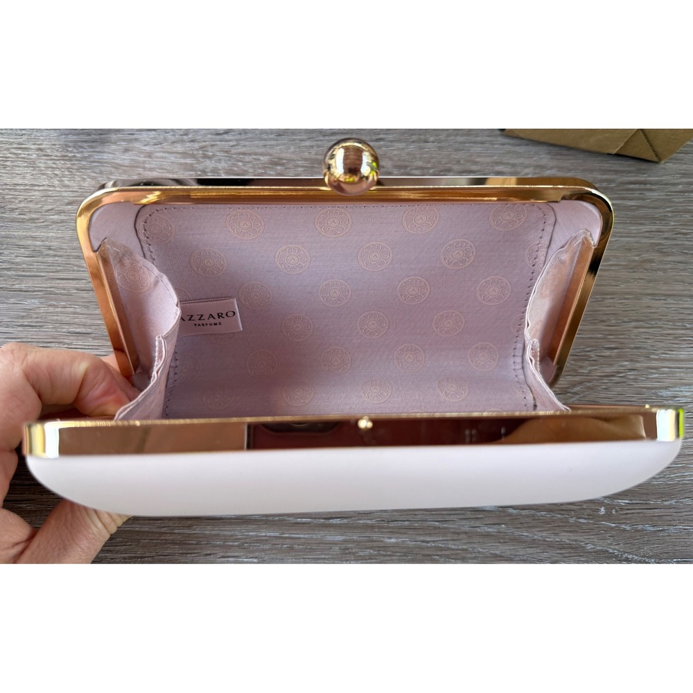 Azzaro Wanted Girl Parfums Evening Clutch Bag Pink Gold Frame Minaudiere